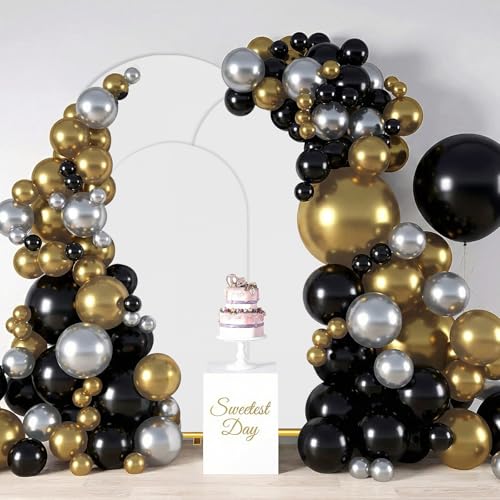 Arch Backdrop Stand with Cover Set, 7.2FT,6.6FT,6FT Gold Metal Wedding Arch for Ceremony, Heavy Duty Balloon Arch Stand with White Spandex Cover for Birthday Party, Baby Shower, Graduation - size: 3-Piece Set