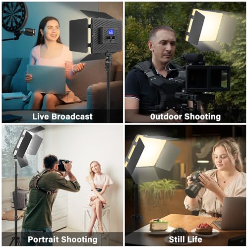 Unicucp Led Video Light Panel Light with Barn Doors, 4000mAh Rechargeable Camera Lighting, 2500K-8500K Photo Light for Outdoor Indoor Photography Live Streaming Zoom Calls Video Recording