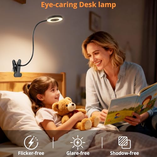 Woputne Desk Lamp Clip Light, 10 Dimmable Brightness 3 Light Modes Reading Light, Clamp Bedside Lamp for Painting, Craft, Study (Black) - size: Black-1 Piece-Standard-Classic