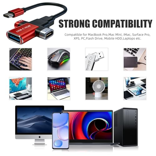 Small USB C HUB 3-in-1 USB Adapter for Laptop Network Real-Time Streaming Media Suitable for Carrying on Business Trips/Travels. - color: 1pack Red