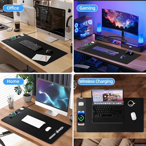 Mouse Pad with Wireless Charging, Gaming Mouse Pad with Ultra-Smooth Surface, Large XXL Desk Mat, Non-Slip, Waterproof Computer Keyboard Pad, 800x400x4MM, Included 20W PD Power Adapter - color: Black (Power Adapter)