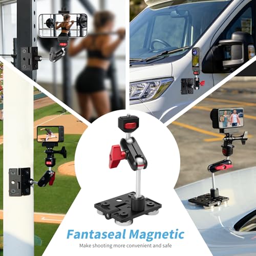 fantaseal 4lbs-Load Strong Magnetic Hinge Phone Action Camera Car Mount Holder Steel Pillars Vlogging Kit w/Adjustable Dual Ball Head Magic Arm for GoPro Insta360 DJI OSMO iPhone Video Recording