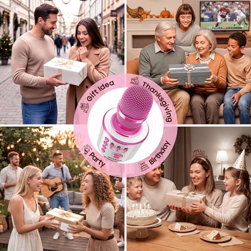 BONAOK Wireless Bluetooth Karaoke Microphone,3-in-1 Portable Handheld Karaoke Mic Speaker Machine Home Party Birthday for All Smartphones PC(Light Pink) - color: Light Pink