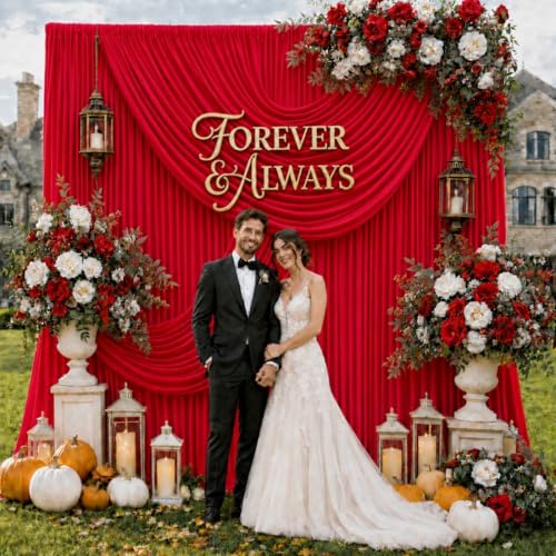 50ft x 12ft Red Backdrop Curtains, Wrinkle Free Thick Fabric Polyester Curtains Backdrop Drapes Cover for Parties Wedding Birthday Photography Background, 10 Panels 5ft x 12ft - color: Red, size: 50FT(W) x 12FT(H)