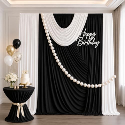 20ft x 12ft Black Backdrop Curtains, Wrinkle Free Thick Fabric Polyester Curtains Backdrop Drapes Cover for Parties Wedding Birthday Photography Background, 4 Panels 5ft x 12ft - color: Black, size: 20FT(W) x 12FT(H)
