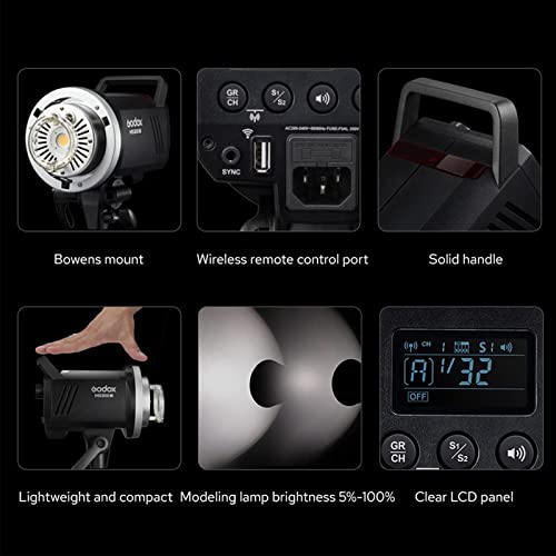 Godox MS300V 300W Studio Strobe Light Kit - 2.4G Bowens Mount With CF80 Quick Installation Softbox, Stainless Steel Stand, 5-in-1 Reflector for Photography Lighting