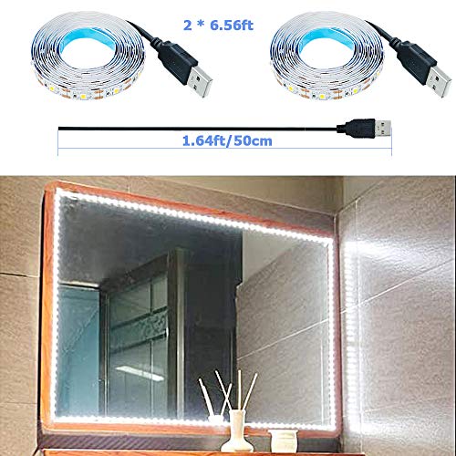 USB LED Strip Light Cool White 6000K 5V USB Powered 13.12ft/4M 240LEDs Flexible SMD2835 High Brightness No-Waterproof IP20 LED Tape Lights(2pcs x 6.6ft) - color: Cool White