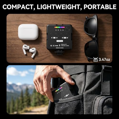 LOUERN RGB Light w Softbox,65LEDs Video Light w CRI95+,0–359° Hue,2500K–9000K,20 Scene Modes, Fast USB-C Rechargeable On-Camera Light w 3 Cold Shoe Mounts for Vlogging,Photography,Selfie,Recording
