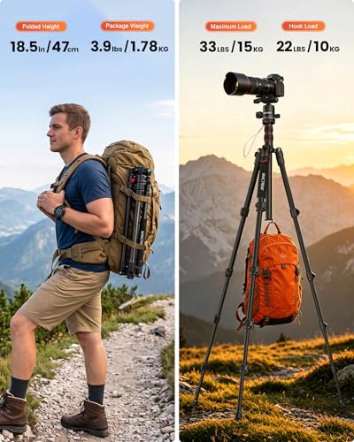 MACTREM 90in 2-in-1 Camera Tripod Monopod Aluminum Heavy Duty Travel Tripod | 360° Ball Head for Macro Photography, Max Load 33lb, Portable for DSLR & Phone, Includes Carry Bag for Travel & Vlogging - size: 80in/90in
