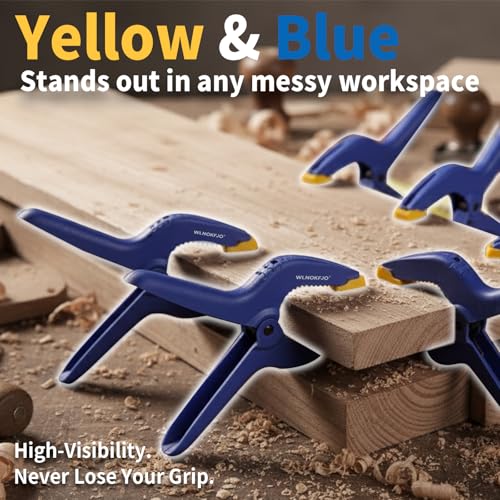 6 inches Spring Clamps Heavy Duty - 6 Pack Large Plastic Clamps& Safety Work Gloves for Woodworking, Crafts, Backdrop and Pool Cover with 3 Inches Mouth Opening And Serrated jaws - size: 6 inches