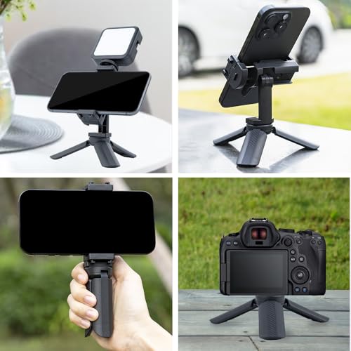 Mini Tripod with Phone Holder & Dual Cold Shoe Mount - Universal Smartphone Stand for iPhone 16/15/14 Pro Max, GoPro, Webcam - Portable Desktop Tripod for Content Creation