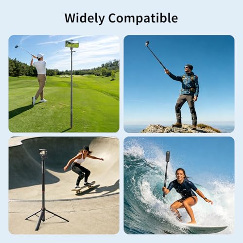 VRIG 63in Invisible Selfie Stick for Insta360 X5, X4 Air, DJI Osmo 360, Xtra 360 Camera, Golf Monopod with Stake Spike, Wrist Strap & GoPro Adapter for Mission 1 Pro/Hero 13, Action Cameras