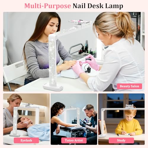 iVict Nail Desk Lamp, 34" Nails Tech Light with Phone Stand, 0-100% Adjustable Brightness, 3000K-6000K Color Temperature Led Desk lamp for Nail, Tattoos, Eyebrows, Beauty(Diamond, Large) - style: Diamond Nails Tech Light
