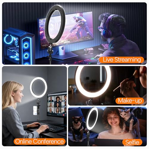 EMART 10" Ring Light with 55" Extendable Tripod Stands and Phone Holder, Dimmable LED Circle Round Light for Selfie Camera Photography/Makeup/YouTube Video/Vlogging/Live Streaming - size: 10 inches