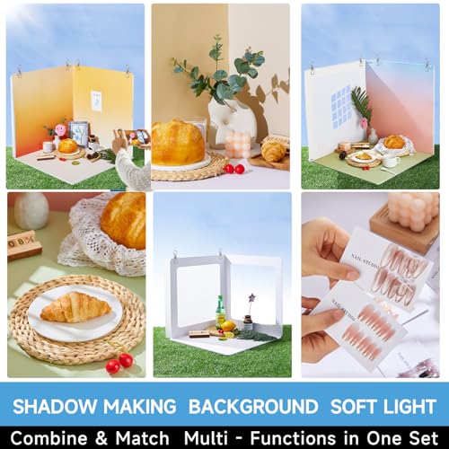 19x19 Inch Backdrop Board Kit, 2PCS Backgound Frame, 1PC Background Board, 6PCS Backdrop Paper, 6PCS Shadow Light Paper for Product, Food, Jewelery, Makeup Photography Shooting - size: 19x19inch