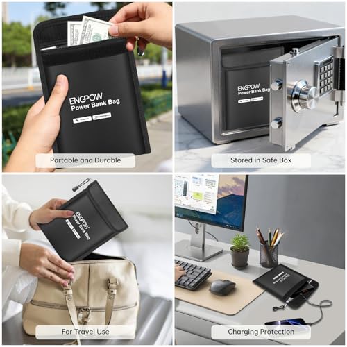 ENGPOW Fireproof Organizer Travel Bag, Heat Insulated&Explosion-Proof Electronic Carry Case, Portable Home Travel Safe Storage for Power Bank,Phone,Cables,USB Drive and Charging Protection, 9''x7'' - size: 9'' x 7''