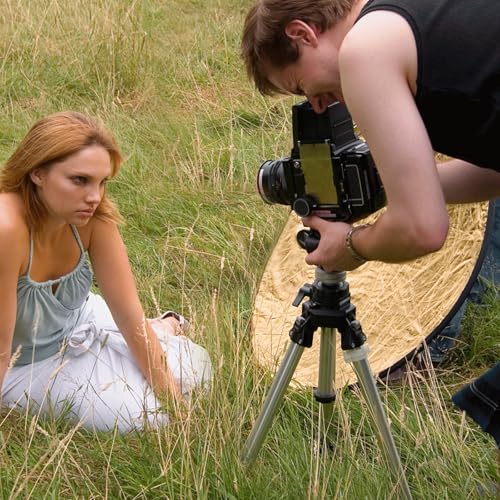 32 Inch (80cm) Photography Reflector, Collapsible Light Reflector with Bag & tilt Adapter, 5 in 1 Handle Reflector for Studio & Outdoor Lighting -Translucent, Silver, Gold, White and Black - style: Single Handle