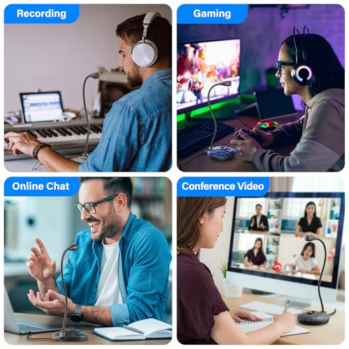 USB Microphone for PC, Plug & Play Computer Mic with Noise Cancelling & Mute, Flexible Gooseneck Desktop Mic for Podcasting, Streaming, Video Conferences, Compatible with Windows & Mac - color: Black 3