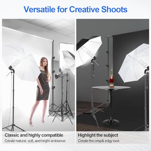 EMART Photography Lighting Kit with 8.5x10FT Photo Backdrop Stand System & Photography Umbrella, 5500K 45W CFL Bulb, Black/White Muslin Backdrop, Umbrella Lights for Video Recording, Portrait, Studio - size: 8.5*10ft Stand/6.5*10ft Backdrop