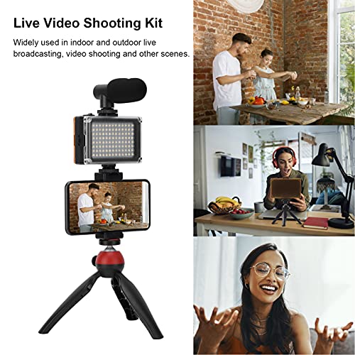 Portable Mobile Phone Photography Kit with Fill Light Microphone Tripod Red - Compact Vlogging Microphone Kit, Recording Equipment for Content Creator and Live Streaming (Red)