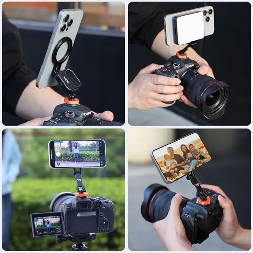 VRIG MG-28 Magnetic Phone Tripod Mount for Magsafe, Aluminum iPhone Tripod Mount Adapter with 1/4” Screw, 360° Cold Shoe Phone Holder for Camera, Compatible with iPhone 17/16/15/14/13/12 Series - size: MG-28