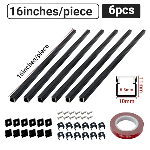 HAMRVL 6-Pack 16-Inch 10×10mm Black LED Aluminum Channel System for Wood Slat Wall Panels, U Shape LED Channel Profile with Mounting Accessories, LED Strip Diffuser for Acoustic Panels, Wall Decor
