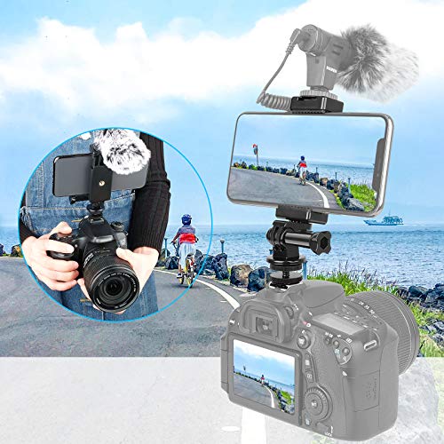 Anwenk Phone Holder Hot Shoe Mount Adapter with Cold Shoe Mount for Microphone/ Flash Light Compatible with Gopro Hero DJI Osmo Action Camera Smartphone, Attach on DSLR Camera / Ring Light/ Tripod