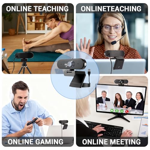 Hprosper 2K Webcam with Microphone, Automatic Light Correction & Privacy Cover, Wide Angle USB Camera for PC, Laptop, Mac, Zoom, Gaming, Streaming, Conference Room, Video Conferencing