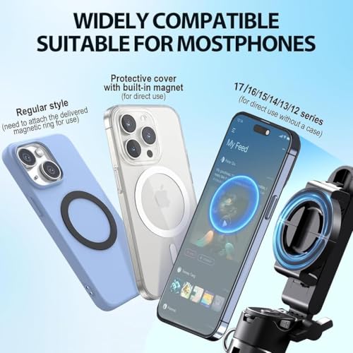 Magnetic Phone Tripod Stand, Portable Mini Selfie Stick for iPhone 16/15/14/13/12 & MagSafe, Aluminum Angle-Adjustable Foldable Strong Magnet Phone Holder, Travel Essentials, Included Metal Ring - color: Iron Black