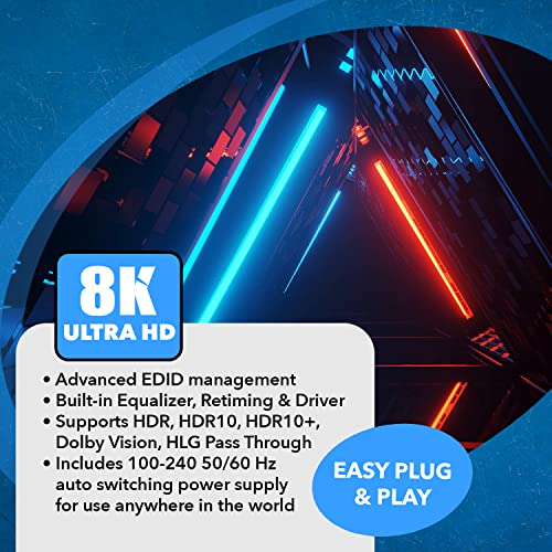 OREI 8K HDMI Splitter 1 X 2, Duplicate with Audio Extractor UltraHD Supports Upto 4K @ 120Hz IR EDID HDCP 2.3 - (BK-102A) (1x2 - Audio Out) - style: 8K@60Hz - 2 Outputs w/ Audio Extractor