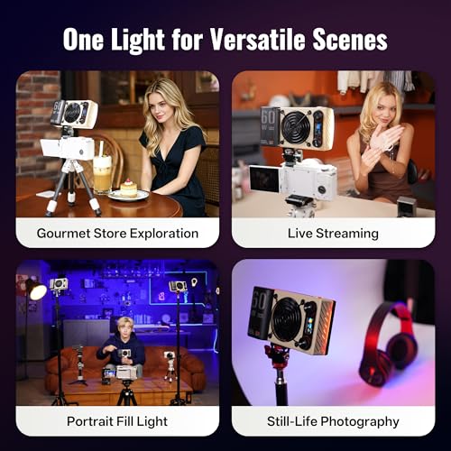 ZHIYUN FIVERAY M60 Ultra RGB Video Light 60W Portable Outdoor Fill Handheld Light 430g DSLR Camera Light with Cold Shoe Photography Light Setup for YouTube TK APP Control 2500K~10000K