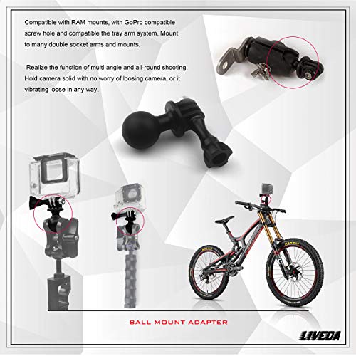 Ball Mount Adapter Compatible Gopro Hero Series/AKASO/SJCAM/DJI/OSMO/Action Camera, Compatible with RAM Ball Head Mounts, Rotating Ball Head Mount with Metal Screws