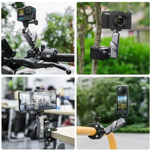 Suptig Camera Mount Super Clamp Pole Mount Tripod Clamp for Phon, Gopro Mission 1 Pro Gopro Hero 13 Hero 12 11 10 9 8 7 6 5, Gopro max2, Insta 360, DJI osmo Canon DSLR etc.