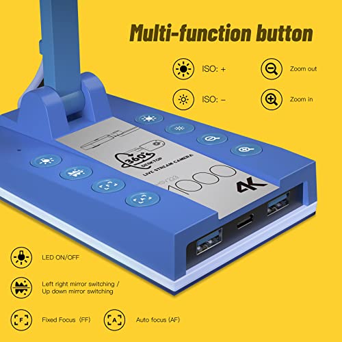 Mirabox 4K Ultra HD Document Camera for Teachers - 10MP 3-in-1 USB Document Camera Work with Mac OS,Windows,Chromebook for Live Demo,Web Conferencing,Distance Learning,Remote Teaching,Object Viewing - size: HSV223-1000