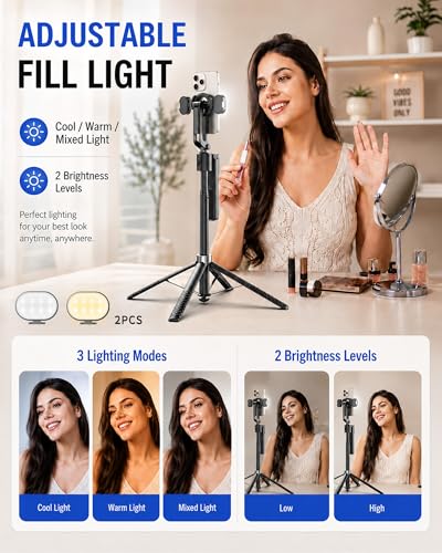 Oldshark 71" Auto Face Tracking Tripod Detachable Light, 1-Sec Quick Setup Magnetic Tripod for iPhone, No App Needed 360° Rotating Phone & Camera Tripod, Content Creator Essentials for TikTok YouTube - color: Deep black