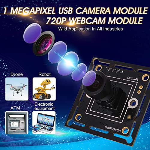ELP USB Camera Module Super Mini 720p Wide Angle with 100degree M7 Lens Megapixel HD OV9712 Embedded Webcam Board for Computer USB2.0 UVC Video PC Opencv Camera Module,with 3.3ft/1m Cable for Laptop
