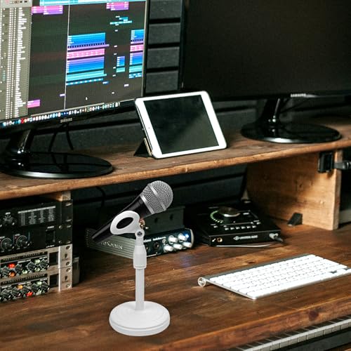 Musiin Microphone Stand, Desktop Mic Stand with Phone Holder Replacement Head, Adjustable Height, Suitable for Studio, Live Streaming, Podcast, and Online Meetings