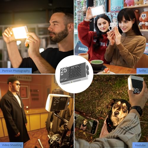 ZHIYUN CINEPEER CM25 25W LED Video Light, Pocket-Sized Mini Portable Photography Light on Camera, Dimmable 2700K-6200K, Built-in 2 * 2000mAh Rechargeable Batteries, PD Charging/Vlog/Photo