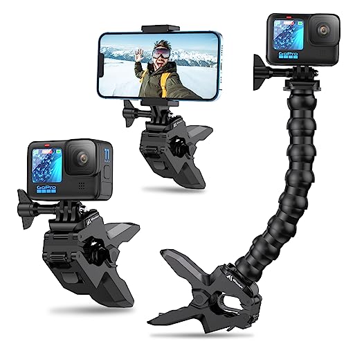 Gooseneck Phone Holder Clamp Clip Mount Cell Phone Stand for Desk Pole Table Compatible with iPhone 16 15 14 Pro Max Plus 13 12 11 SE XS XR X 8 7 6 Samsung GoPro Hero and Other 4-7'' Devices