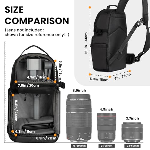 TARION Camera Sling Bag Backpack - DSLR Sling Camera Bag for Photographers | Cross body Sling Bag with Raincover Tripod Holder Photography Compact Slingpack Black TR-S - color: Sling Bag Black, size: Large