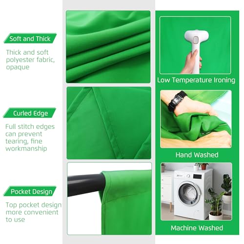 2-in-1 Green Backdrop Stand Kit - 6x9 ft Green Backdrop with 6.5x6.5ft Portable Photography Stand for Video Streaming,Zoom Meetings,Parties,Anti-Wrinkle Polyester Fabric - size: 6.5' (W) x 6.5'(H)