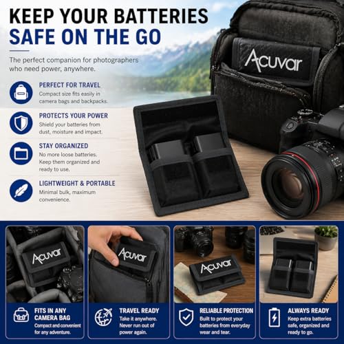 Acuvar Small Battery Pouch For Sony NP-BG1, NP-BX1, NP-N1, Canon NB-6L, NB-11L, Nikon EN-EL12, EN-EL19, Samsung EA-BP70A, SLB-10A, Olympus LI-42B, LI-50B, LI-70B, LI-90B, Fujifilm NP-45, NP-48, NP-50, NP-95, NP-85, Panasonic DMW-BCM13 &More