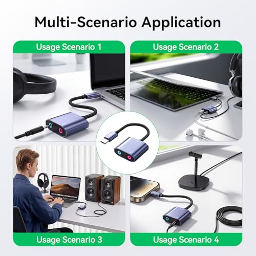 USB C Sound Card, USB C to Headphone and Microphone Jack Audio Adapter External Sound Cards Compatible with Windows, Laptops, Desktops Windows, MAC, Linux, PC, PS5, PS4(Grey)