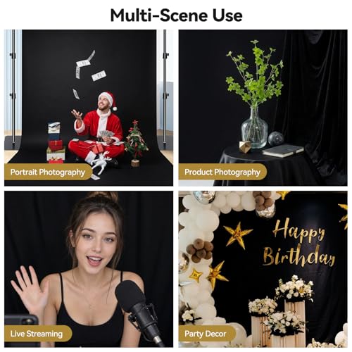 UTEBIT 6.5x10ft Black Photography Backdrops Non-Reflective Fabric Photography Backdrop Chroma Black Screen Sheet Polyester Wrinkle Resistance Curtain for Video Streaming Studio Portrait Shoots