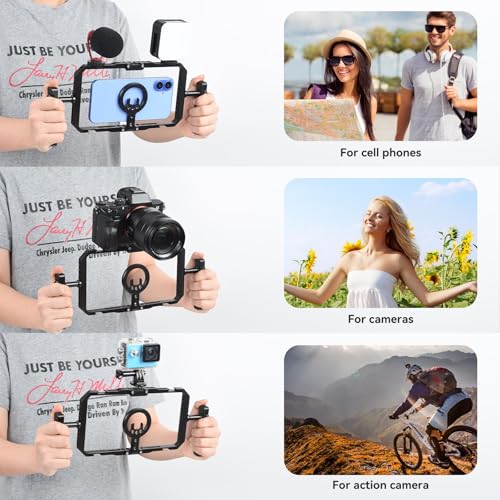 UTEBIT Quick Release Phone Cage, Smartphone Video Rig Kit with Handles | Aluminum Handheld Filmmaking Vlogging Case Stabilizer for Videomaker, for iPhone 17/16/15, for Android Phones, Samsung