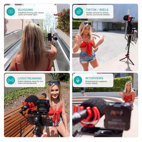 Movo iVlogger-PRO Vlogging Kit for iPhone with Mic, Light, and Tripod | Professional YouTube Starter Kit for iPhone and Android with VXR10 Mic, Rechargeable RGB Light, Two Tripods, Case, and More