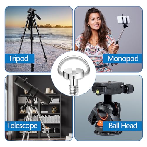 cobee 5 Pcs 1/4" Camera Tripod Screw, Stainless Steel Thread D-Ring Camera Screws, Quick Release Camera Screw for Camera Tripod Monopod QR Plate