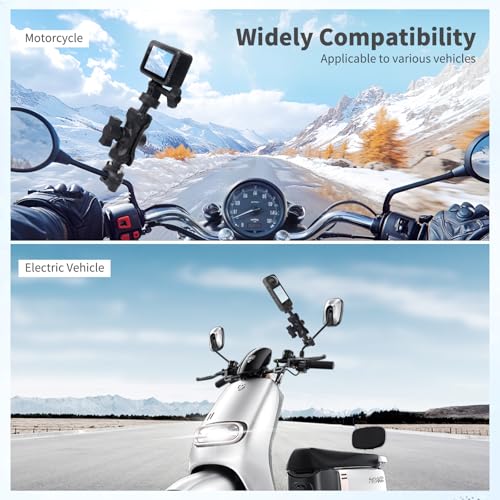 Bike Motorcycle Camera Mount Bundle Kit, 1/4" Screw & Tripod Mount Adapter, 360°Rotating Ball Head Base - Super Clamp Mounting for Most Action Camera, Rearview Mirror(0.35"-0.47") 75015 - style: D9MM-12MM mount