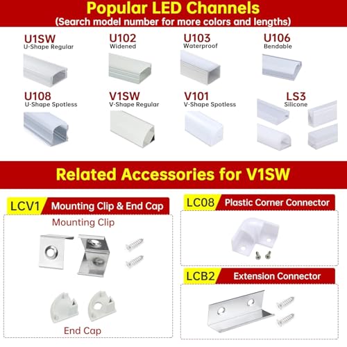 Muzata 20Pack 6.6FT/2M V Shape LED Channel Silver Aluminum LED Strip Diffuser Channel with Milky White Cover Frosted Corner Lighting Easy Installation V1SW WW 2M - size: 2M 20P