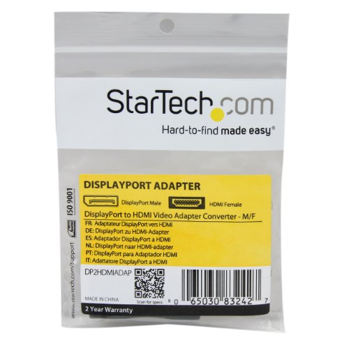 StarTech Compact DisplayPort to HDMI Adapter, 1080p, Passive (DP2HDMIADAP) | VESA Certified, 1920 x 1200, Monitor/display/projector, DP++ source, 7.1ch audio, HDCP 1.4, DP 1.2, DP male to HDMI female - size: 0.4" x 0.7" x 2.2"